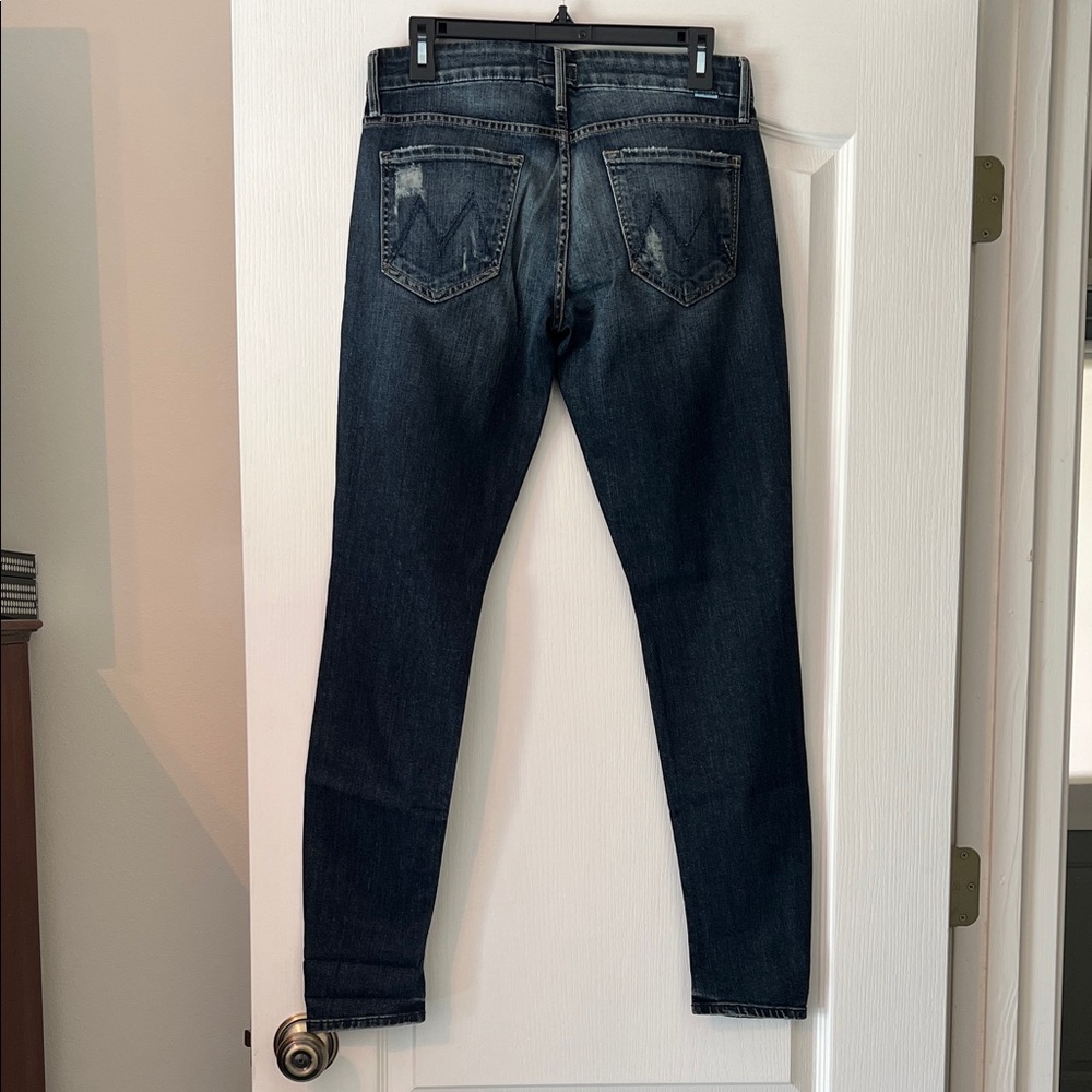 MOTHER Women's Distressed Dark Blue Skinny Jeans - Picture 2 of 13